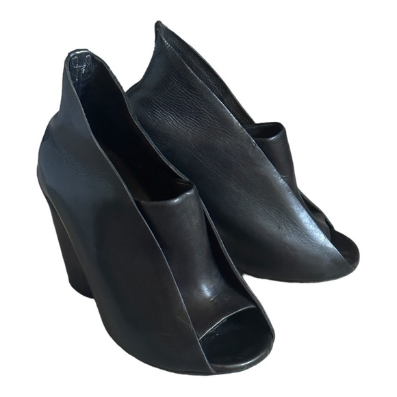 Marsèll Bolla Peep Toe Leather Booties Black IT 35 US 5 Ankle Heel Made in Italy - Picture 1 of 10